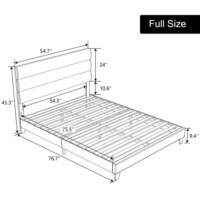 Modern Upholstered Platform Bed Frame with Headboard and Wooden Slats