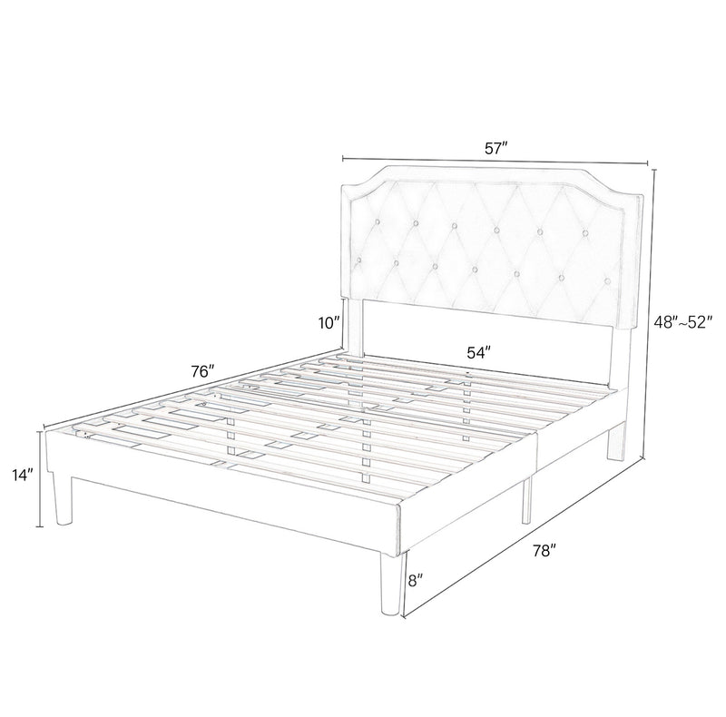 Upholstered Platform Bed with Diamond Button Tufted Headboard