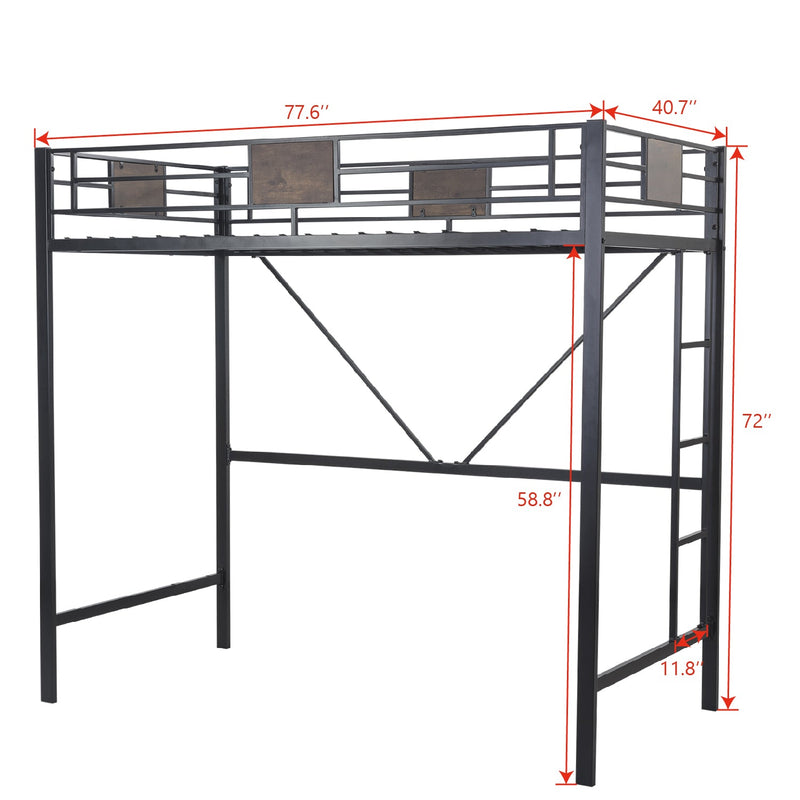 Metal Twin Size Beds Frame with Stairs & Full-Length Guardrail,Space-Saving