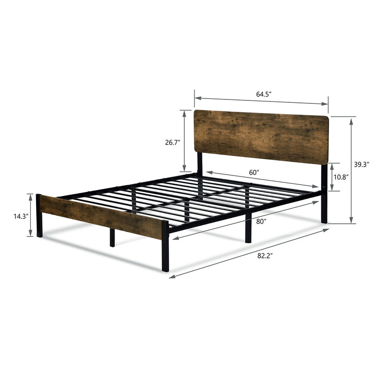 Platform Bed Frame with Wood headboard and Metal Slats/Rustic Country Style Mattress Foundation/Box Spring Optional