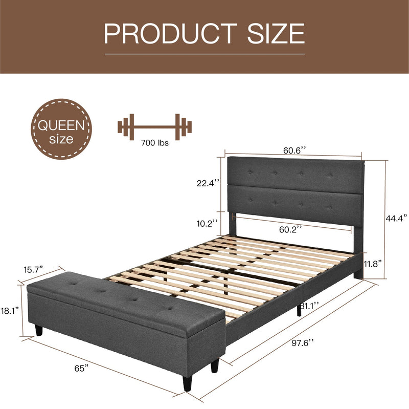 Upholstered  Bed Frame with Ottoman Storage Bench