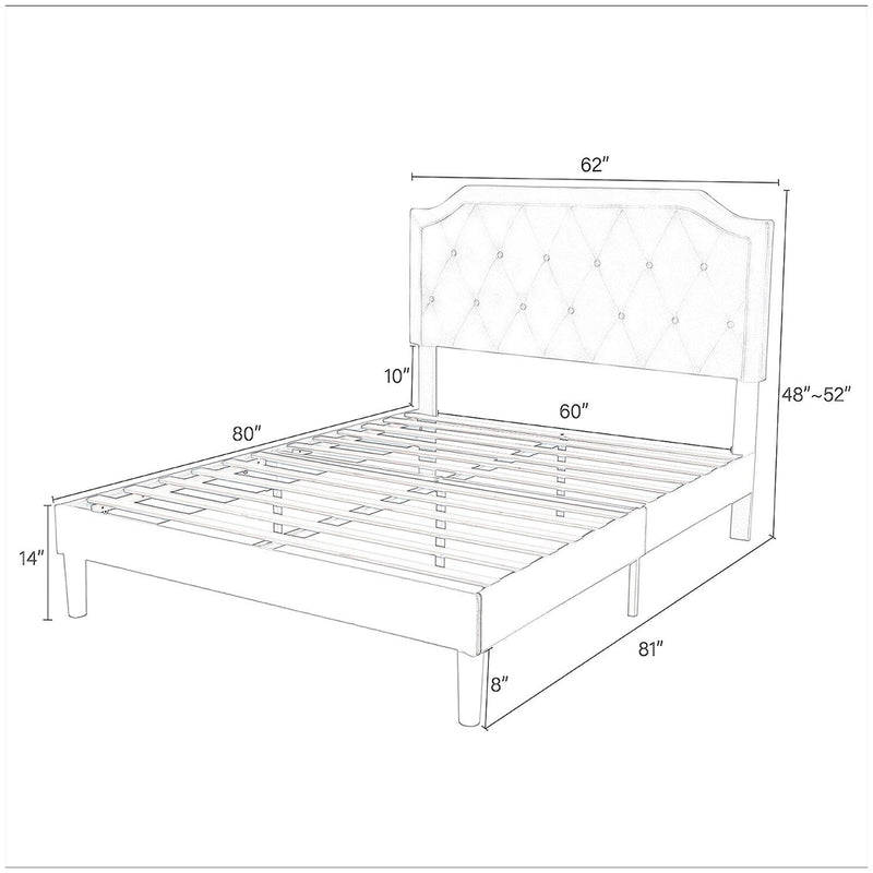 Upholstered Platform Bed with Diamond Button Tufted Headboard