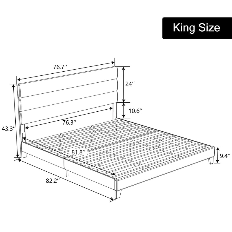 Modern Upholstered Platform Bed Frame with Headboard and Wooden Slats