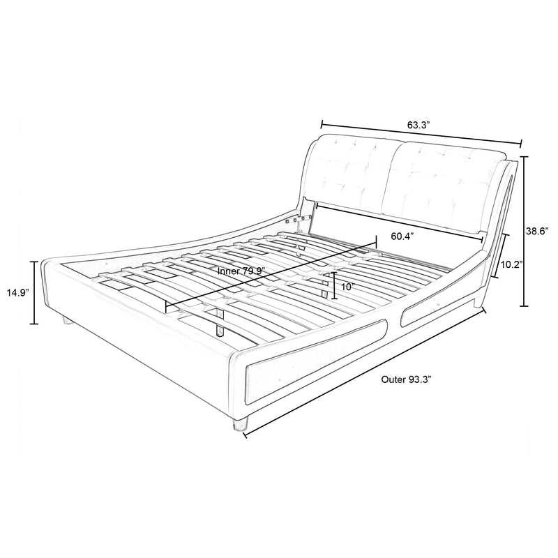 Deluxe Upholstered Platform Bed Frame, Button Tufted Sleigh Headboard with Double Backrest