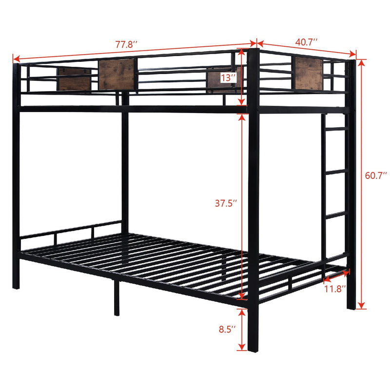 Metal Twin Size Bunk Beds Frame with Stairs & Full-Length Guardrail,Space-Saving