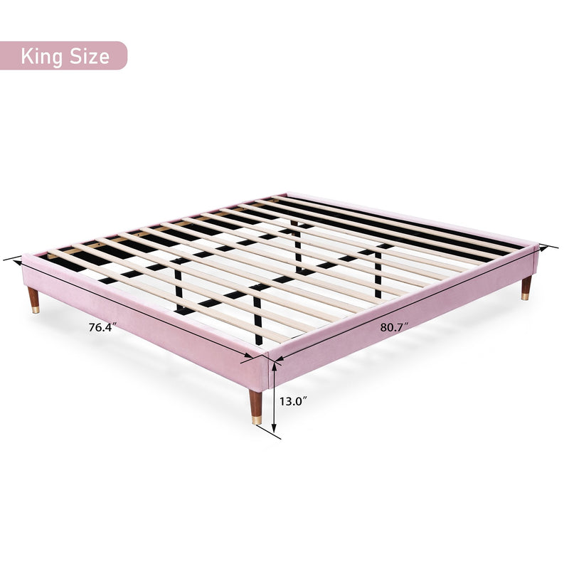 Upholstered Platform Bed Frame, Mattress Foundation with Wood Slat Support