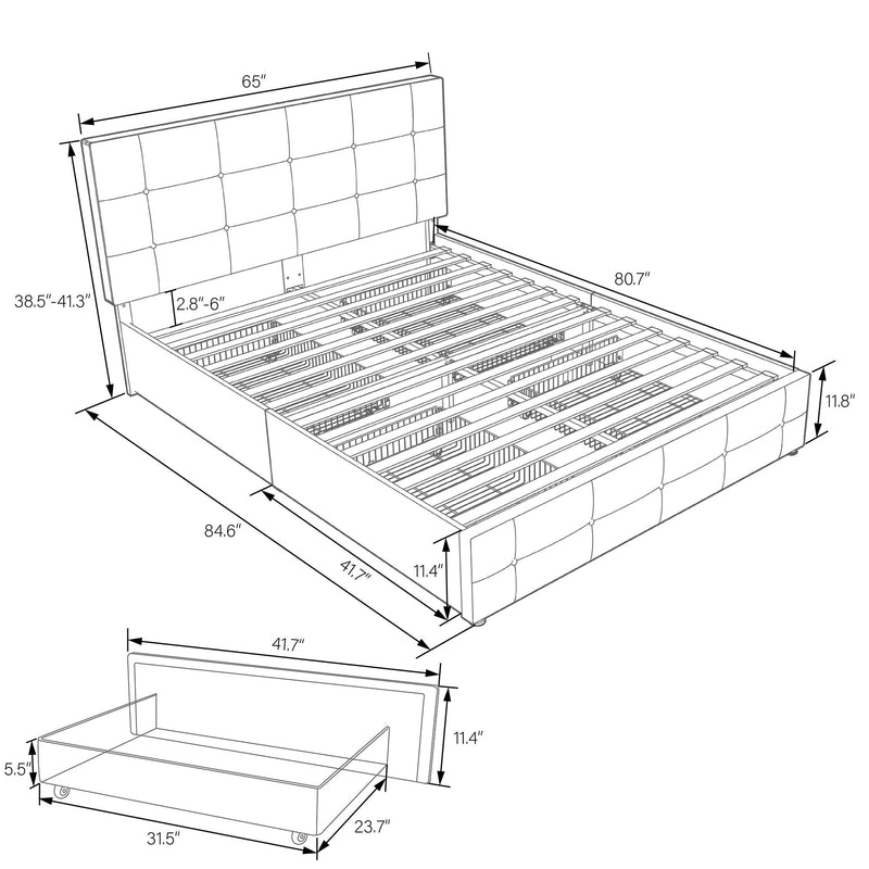 Upholstered Bed Frame with 4 Drawers Storage and Headboard