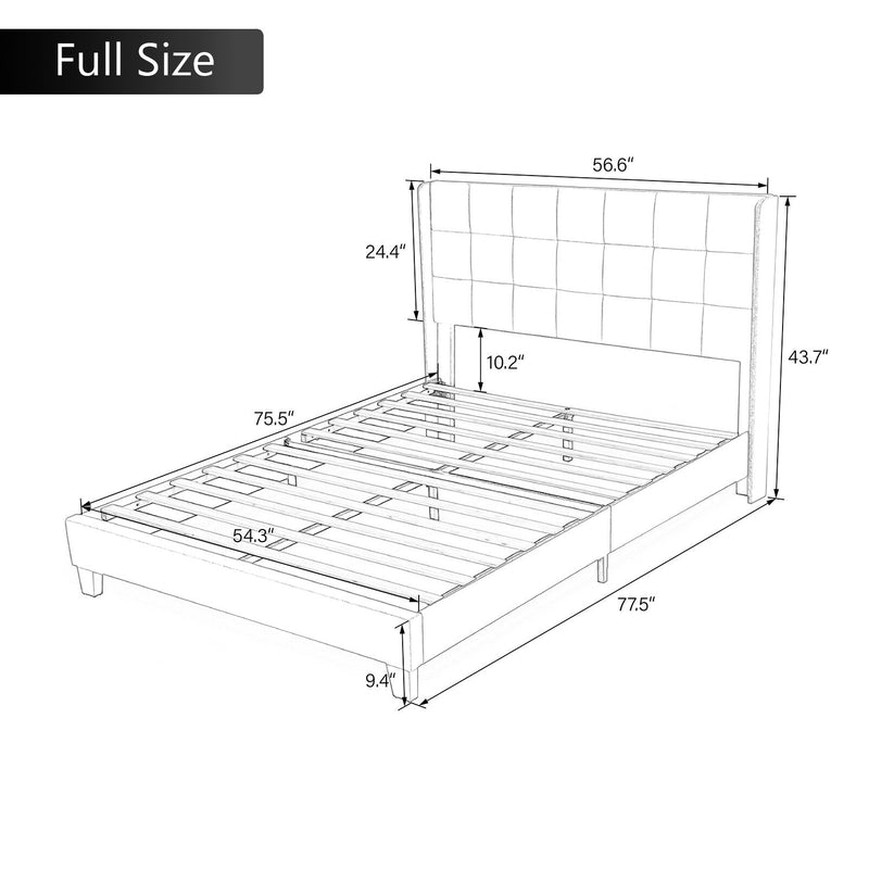 Wingback Upholstered Platform Bed Frame with Square Stitched Headboard,Mattress Foundation