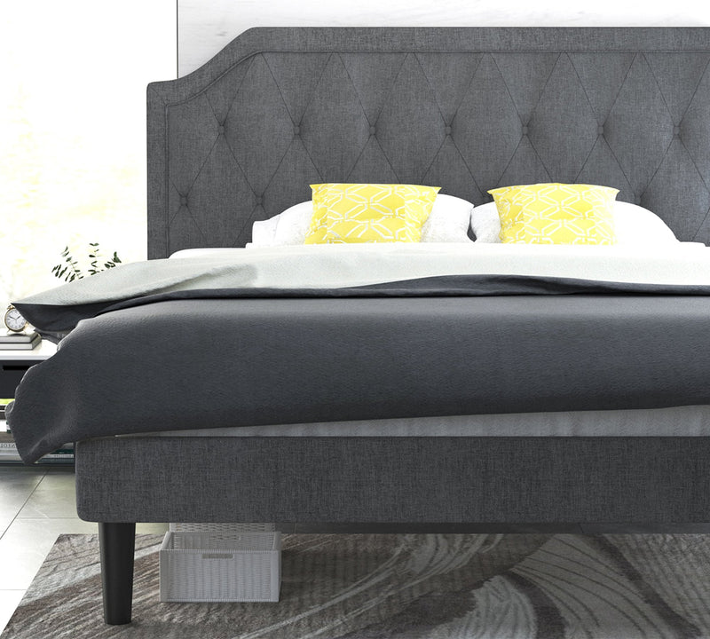 Upholstered Platform Bed with Diamond Button Tufted Headboard