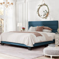 Modern Upholstered Platform Bed Frame with Headboard and Wooden Slats