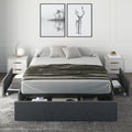 Platform Bed Frame with 3 Storage Drawers, Upholstered Wing Side Panel Design