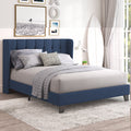 Wingback Upholstered Platform Bed Frame with Square Stitched Headboard,Mattress Foundation