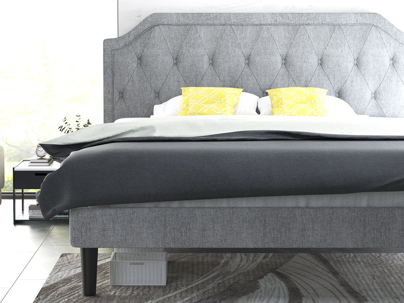 Upholstered Platform Bed with Diamond Button Tufted Headboard