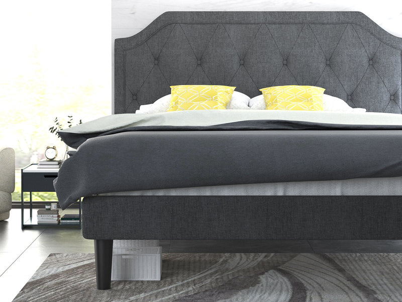 Upholstered Platform Bed with Diamond Button Tufted Headboard