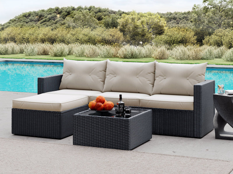 Patio Conversation Set, 3 Pieces PE Wicker Rattan Outdoor Furniture