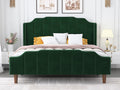 Modern Curved Wood Bed Frame with Upholstered Wingback Headboard