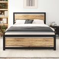 Heavy Duty Platform Bed, Metal Bed Frame with Modern Wooden Headboard & Footboard