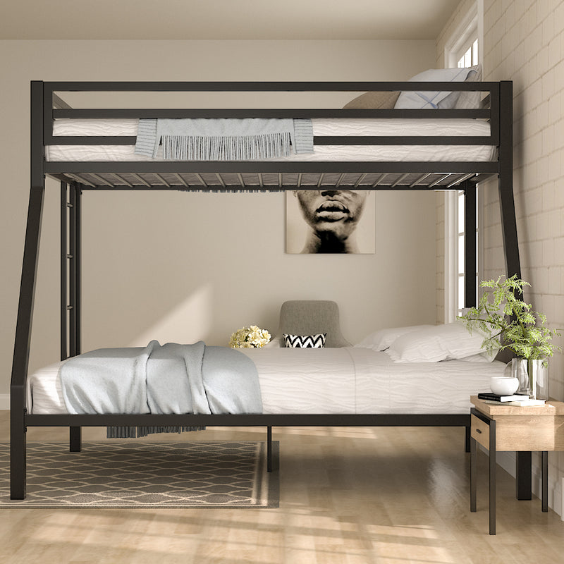 Twin Over Full Bunk Bed Frame with Ladder, Metal Bed Frame with Full-Length Guardrail, Space-Saving Design, No Box Spring Needed, Noise Free