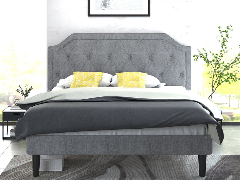 Upholstered Platform Bed with Diamond Button Tufted Headboard