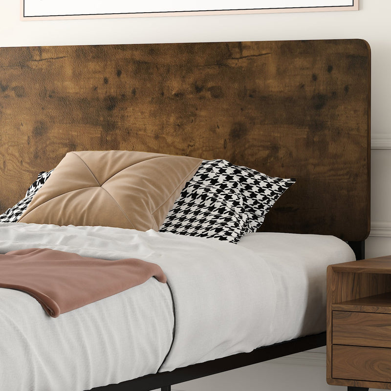 Platform Bed Frame with Wood headboard and Metal Slats/Rustic Country Style Mattress Foundation/Box Spring Optional