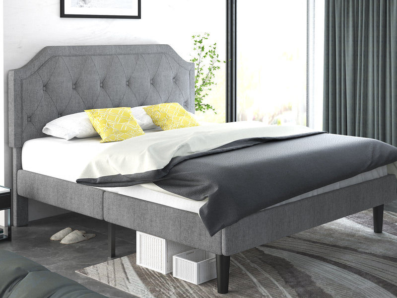 Upholstered Platform Bed with Diamond Button Tufted Headboard