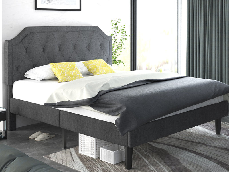 Upholstered Platform Bed with Diamond Button Tufted Headboard