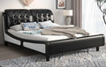 Deluxe Upholstered Platform Bed Frame, Button Tufted Sleigh Headboard with Double Backrest