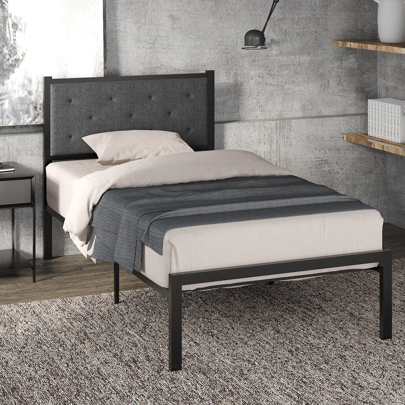 Metal Bed Frame with Headboard, Strong Steel Slats Support