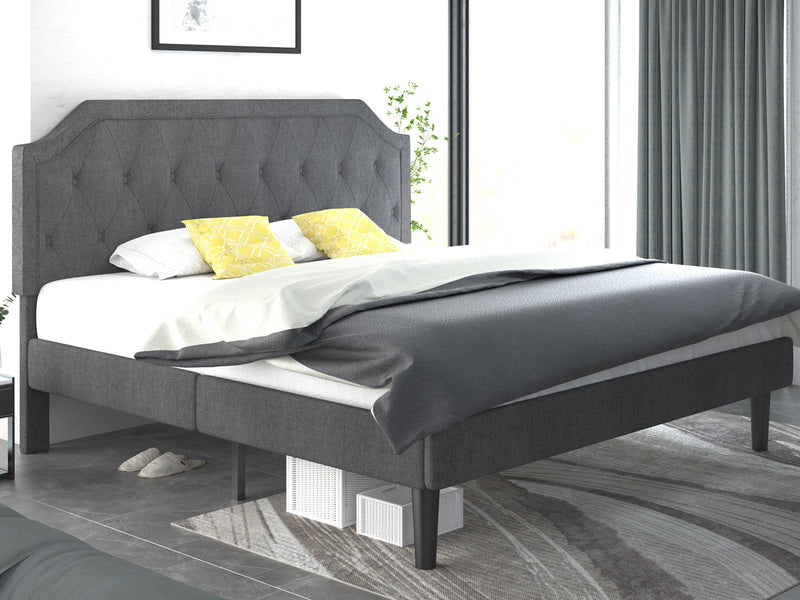 Upholstered Platform Bed with Diamond Button Tufted Headboard