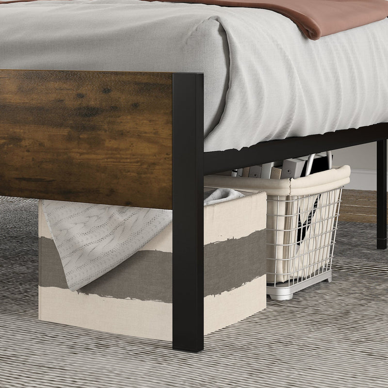 Platform Bed Frame with Wood headboard and Metal Slats/Rustic Country Style Mattress Foundation/Box Spring Optional