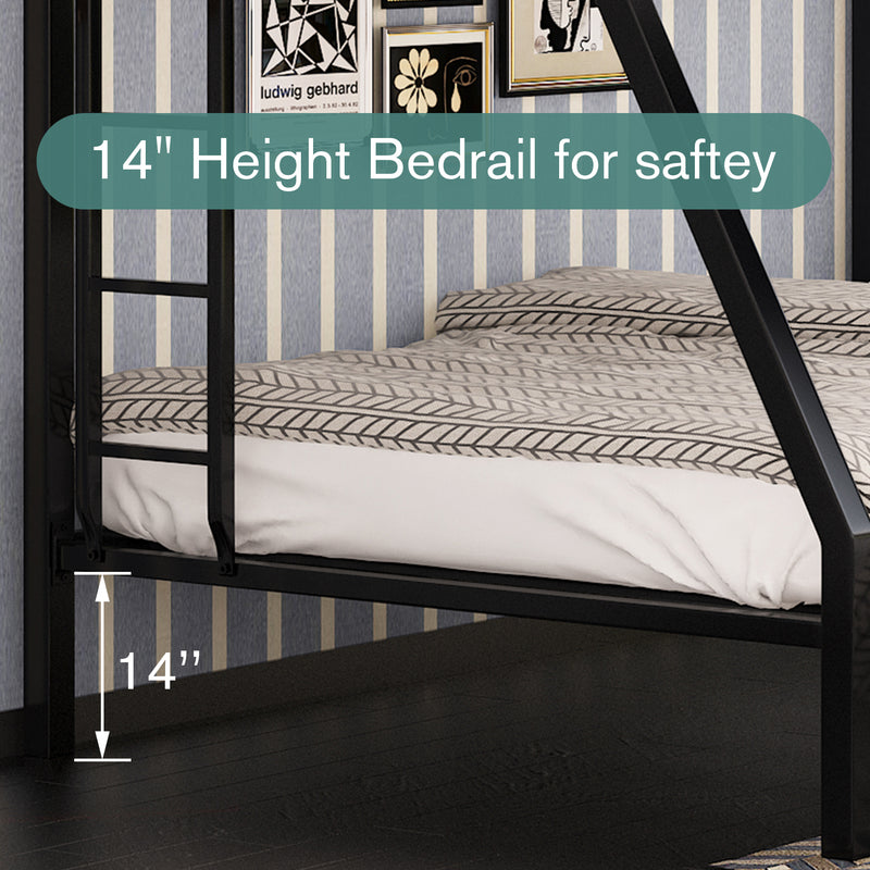 Twin Over Full Bunk Bed Frame with Ladder, Metal Bed Frame with Full-Length Guardrail, Space-Saving Design, No Box Spring Needed, Noise Free