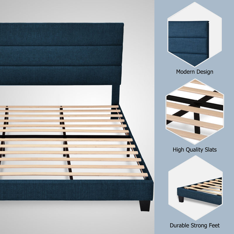 Modern Upholstered Platform Bed Frame with Headboard and Wooden Slats