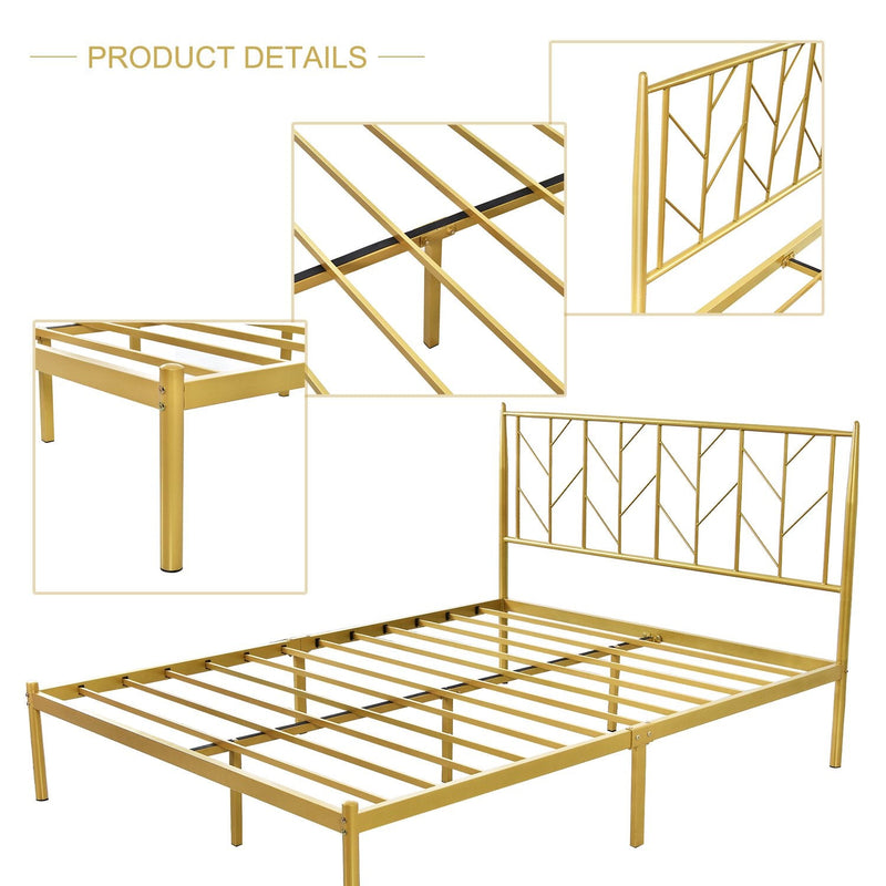 Modern Platform Bed Frame with Vintage Headboard, 14 Inches Metal Mattress Foundation for Storage
