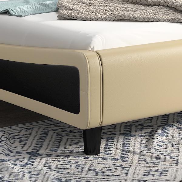 Deluxe Upholstered Platform Bed Frame, Button Tufted Sleigh Headboard with Double Backrest