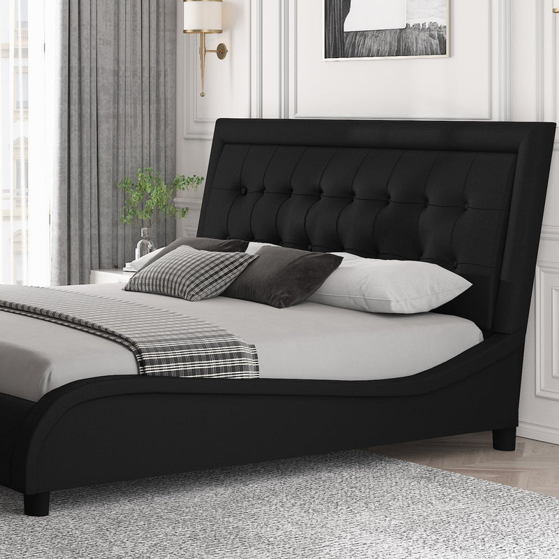 Deluxe Upholstered Platform Bed Frame with Headboard