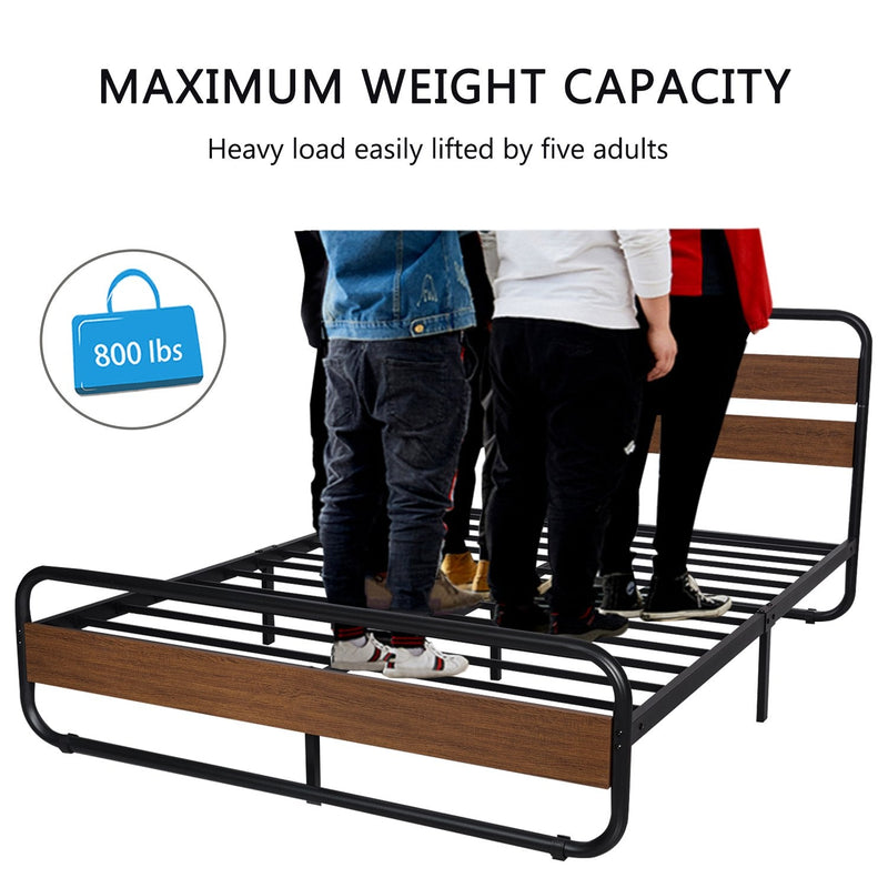 Metal Bed Frame with Headboard, Strong Steel Slats Support