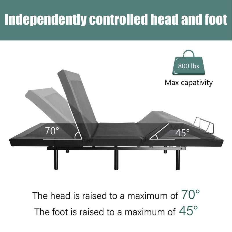 Adjustable Bed Base Frame / Head and Foot Incline / Wireless Remote Control / Wood Board Support