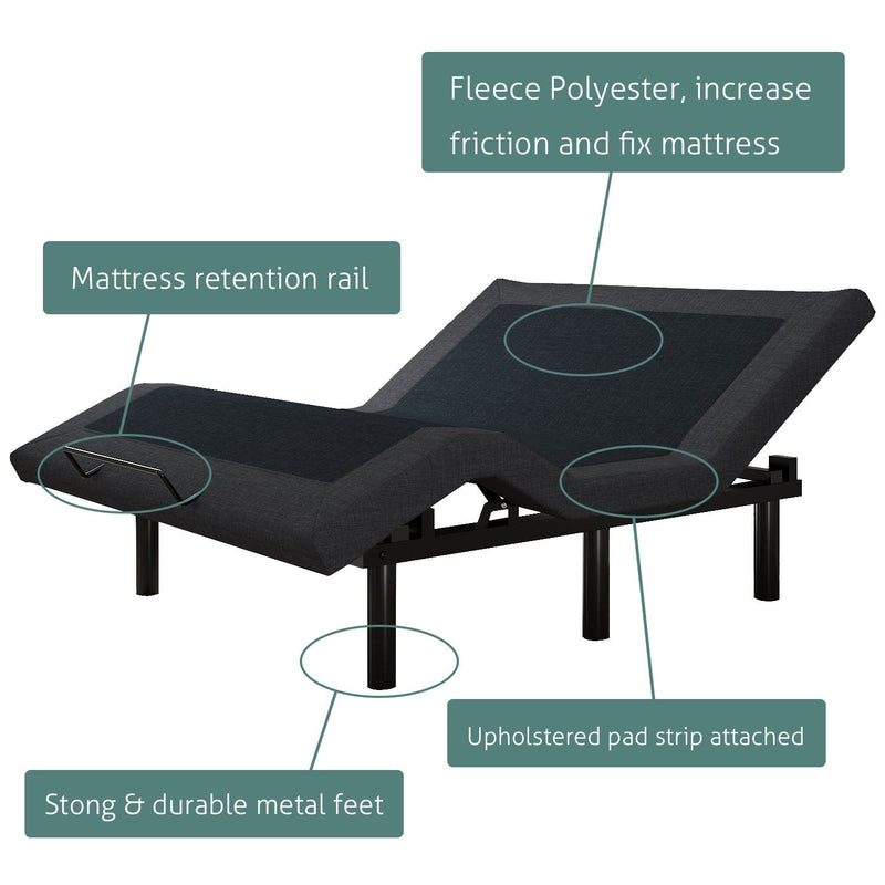 Adjustable Bed Base Frame / Head and Foot Incline / Wireless Remote Control / Wood Board Support