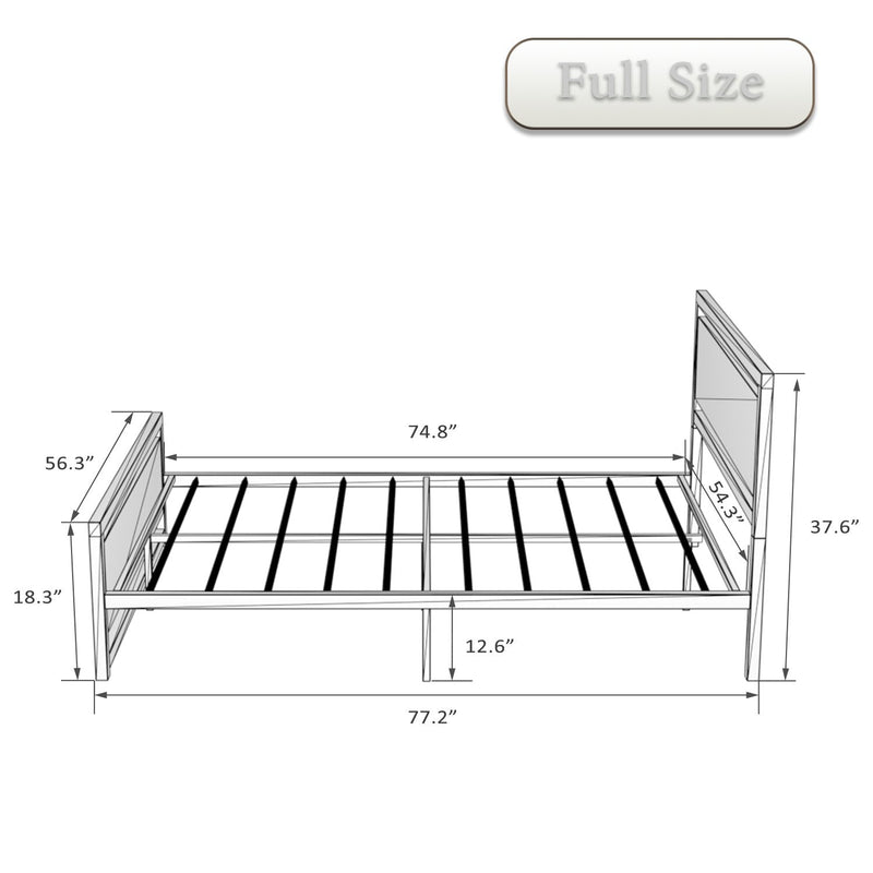 Heavy Duty Platform Bed, Metal Bed Frame with Modern Wooden Headboard & Footboard