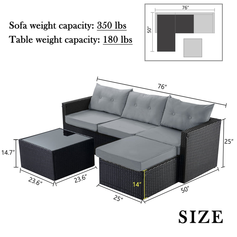 Patio Conversation Set, 3 Pieces PE Wicker Rattan Outdoor Furniture