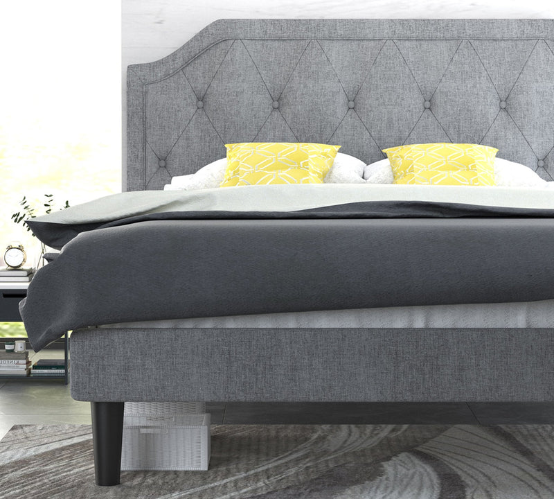 Upholstered Platform Bed with Diamond Button Tufted Headboard